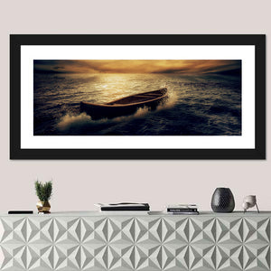 Boat In Stormy Ocean Wall Art