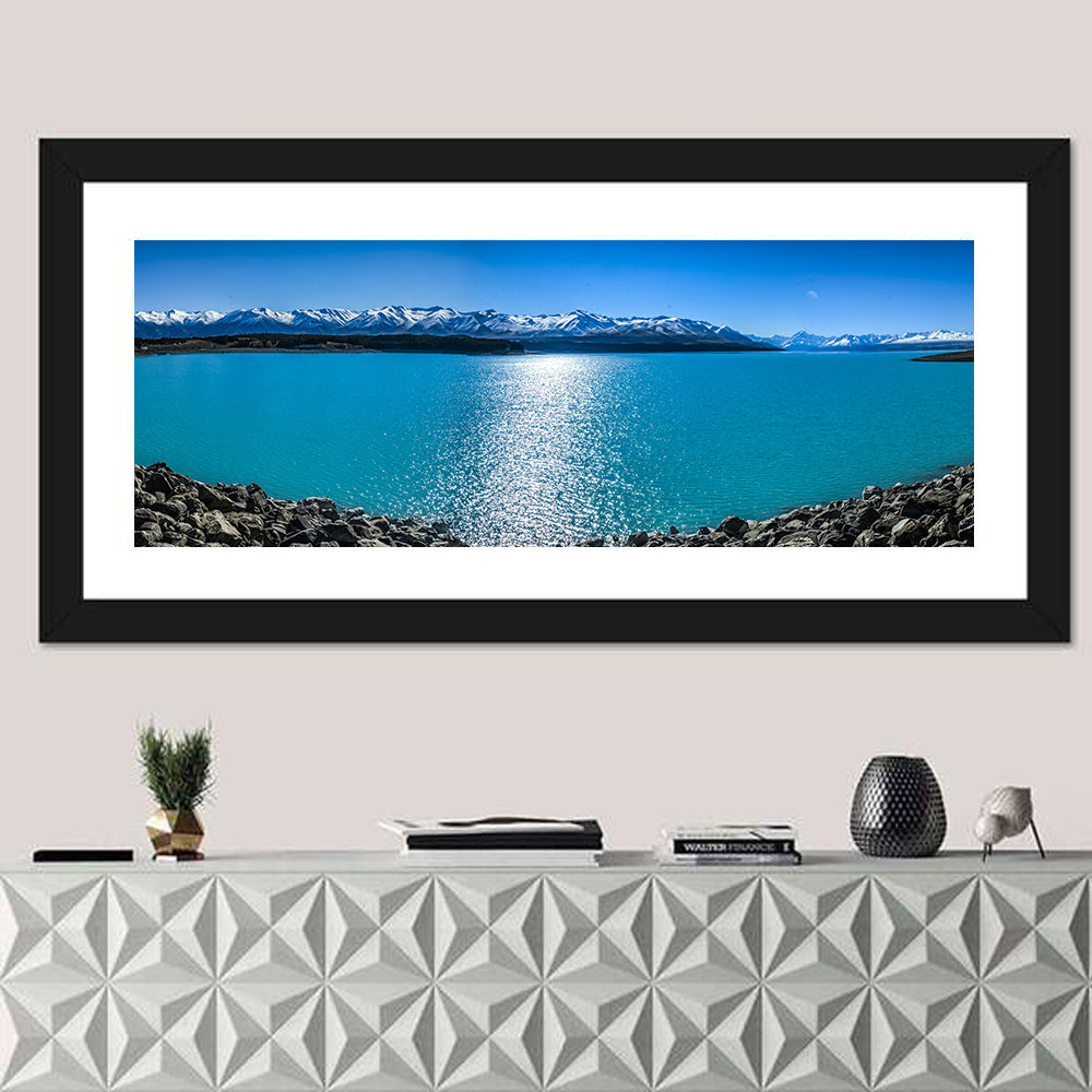 Lake Pukaki Landscape Wall Art in a room, panoramic