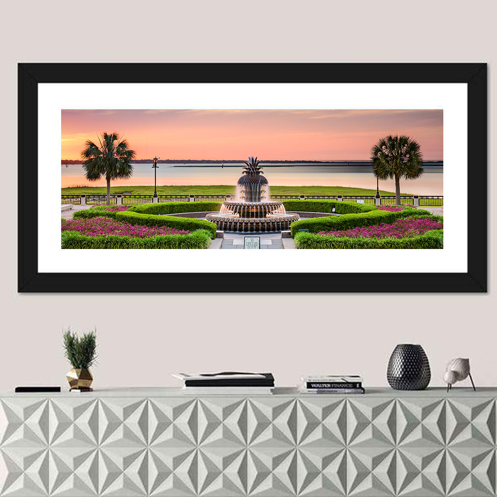 Charleston Pineapple Fountain at Sunset Wall Art