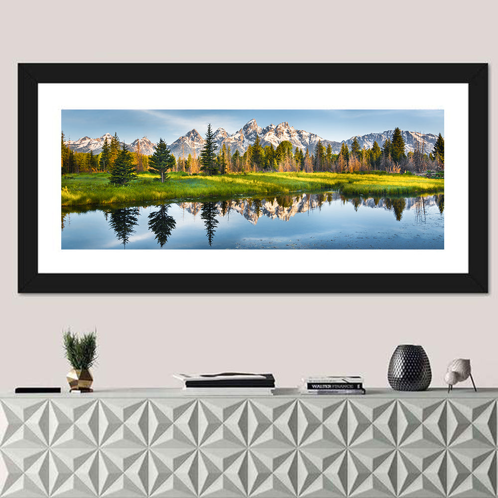 Grand Teton National Park Wall Art in a room, panoramic