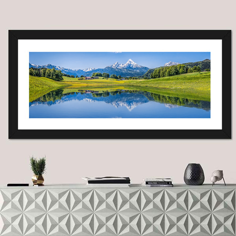 Watzmann Reflection, Berchtesgaden Wall Art in a room, panoramic