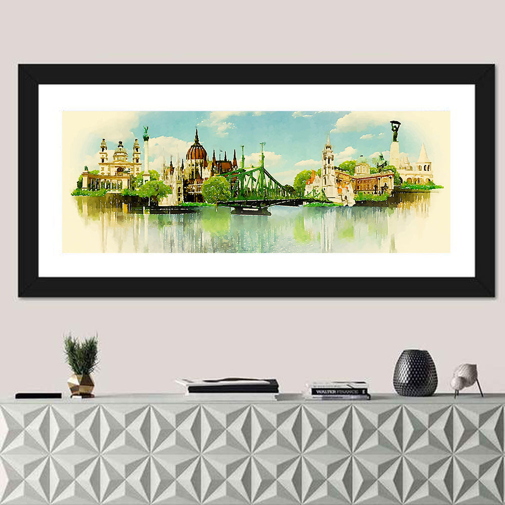 Budapest Riverfront Watercolor Wall Art
