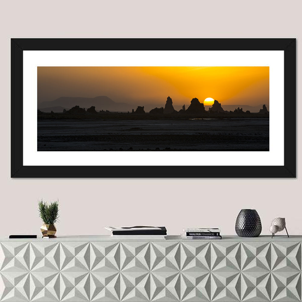 Sunset Over Lac Abbe Wall Art in a room, panoramic