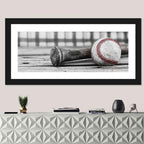 Worn Baseball and Bat on Wood Wall Art