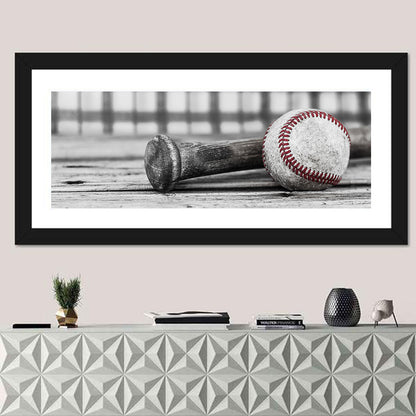 Baseball & Bat On Wood Surface Wall Art