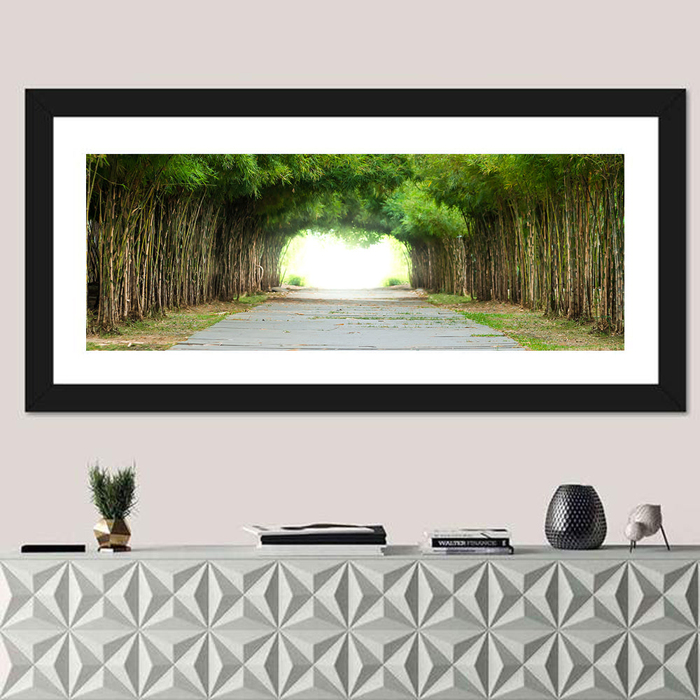 Kyoto Bamboo Canopy Walkway Wall Art in a room, panoramic
