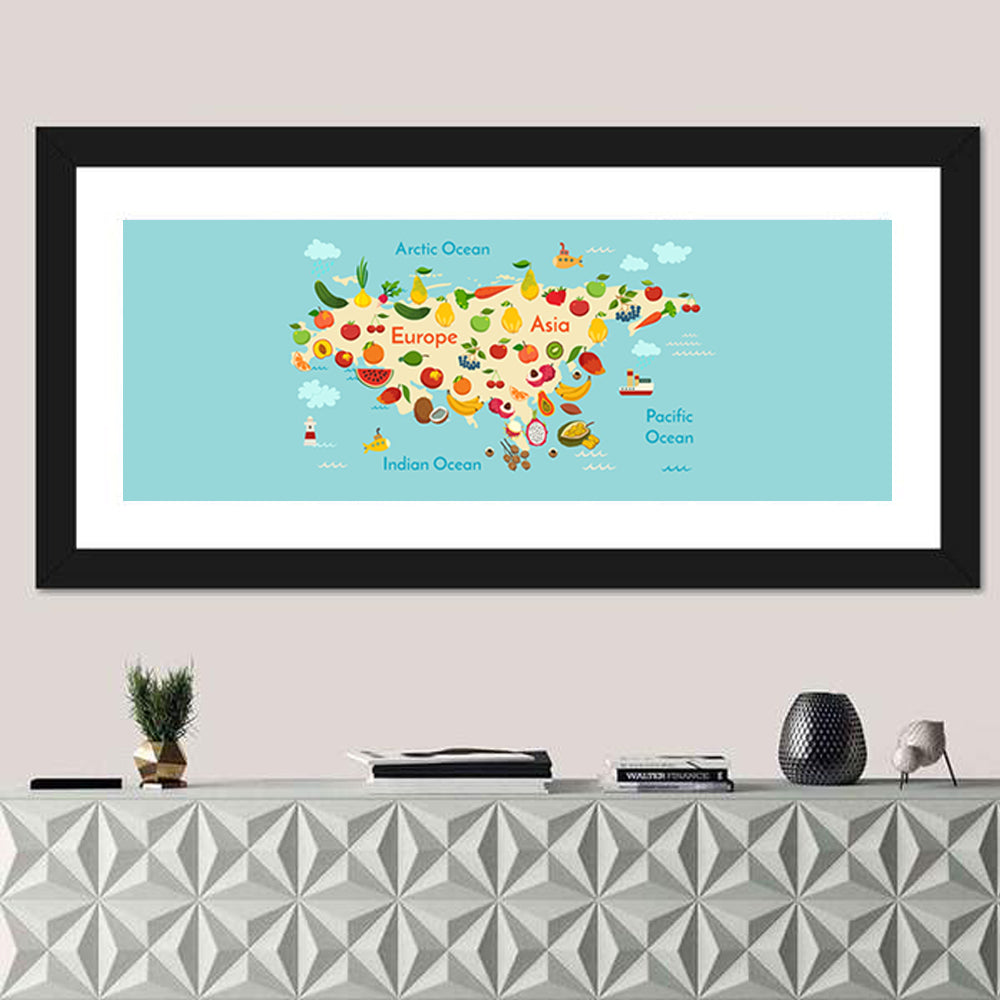Illustrated Fruit World Map Wall Art