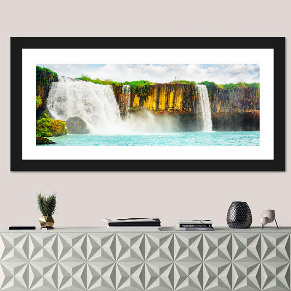 Dray Nur Waterfall Wall Art in a room, panoramic