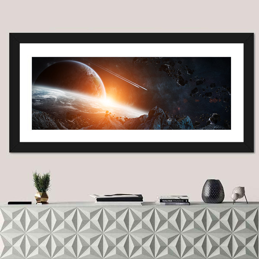Gigantic Asteroids Over Ringed Planet Wall Art