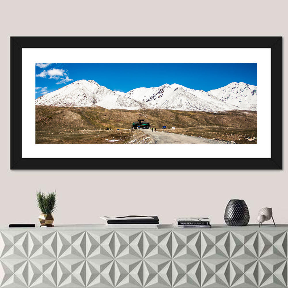 Karakoram Snow Peaks with Road Wall Art in a room, panoramic