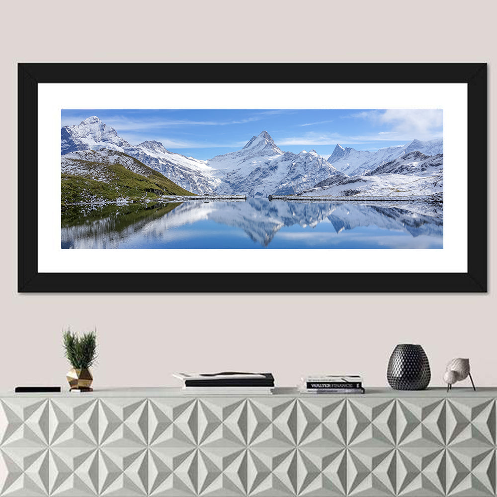 Bachalpsee Reflection, Grindelwald Switzerland Wall Art in a room, panoramic