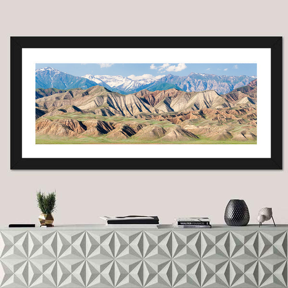Tien Shan Mountain Range Wall Art in a room, panoramic