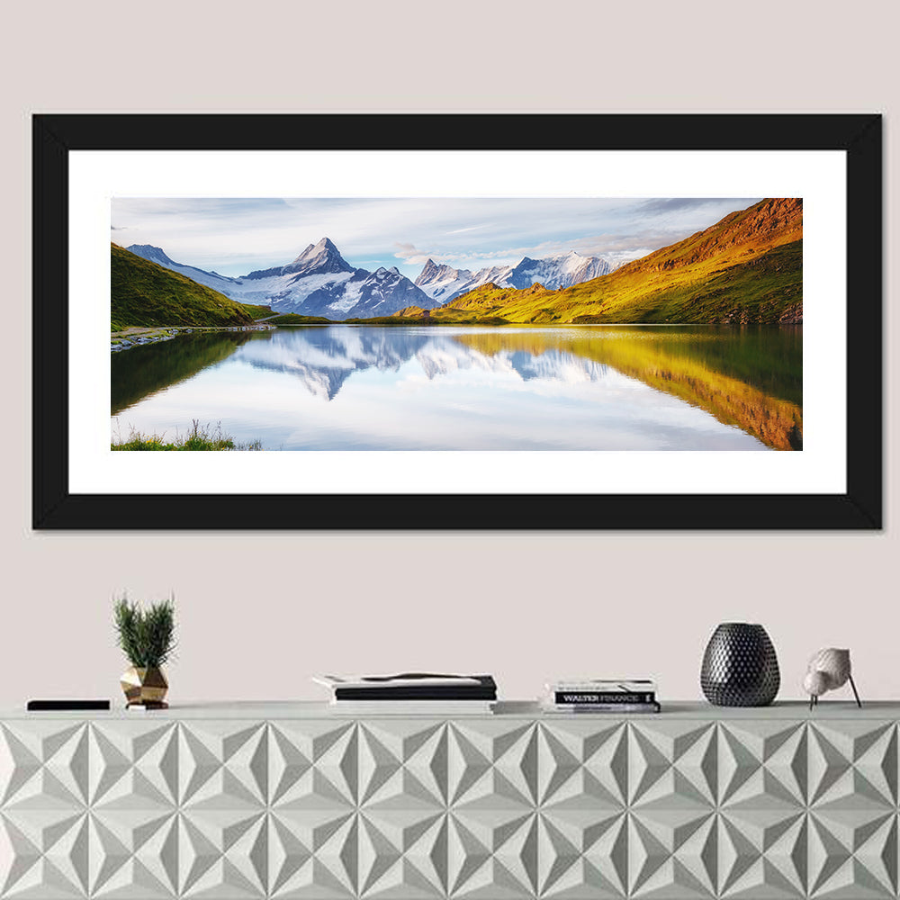 Schreckhorn and Wetterhorn at Bachalpsee Wall Art in a room, panoramic