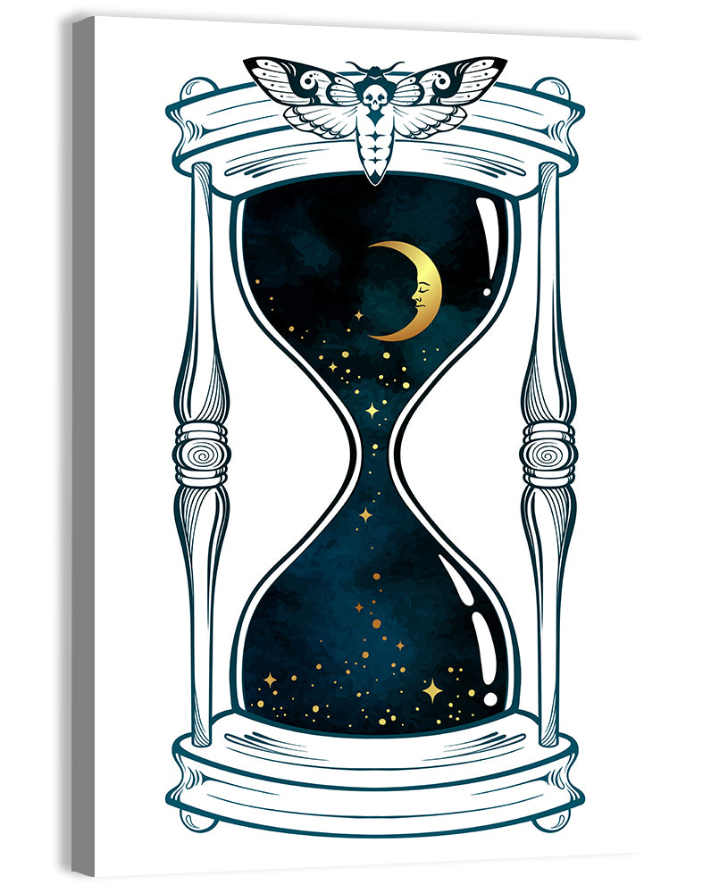 Hand Drawn Hourglass with Moth Wall Art