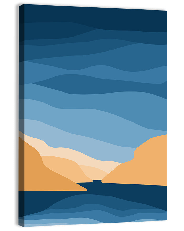 Blue Topographic Mountain Lake Wall Art as a canvas print