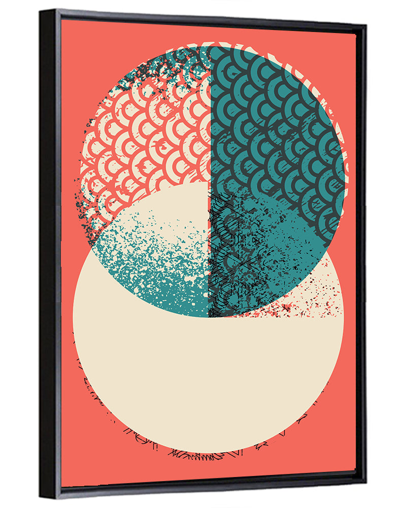 Coral Teal Geometric Circles Wall Art
