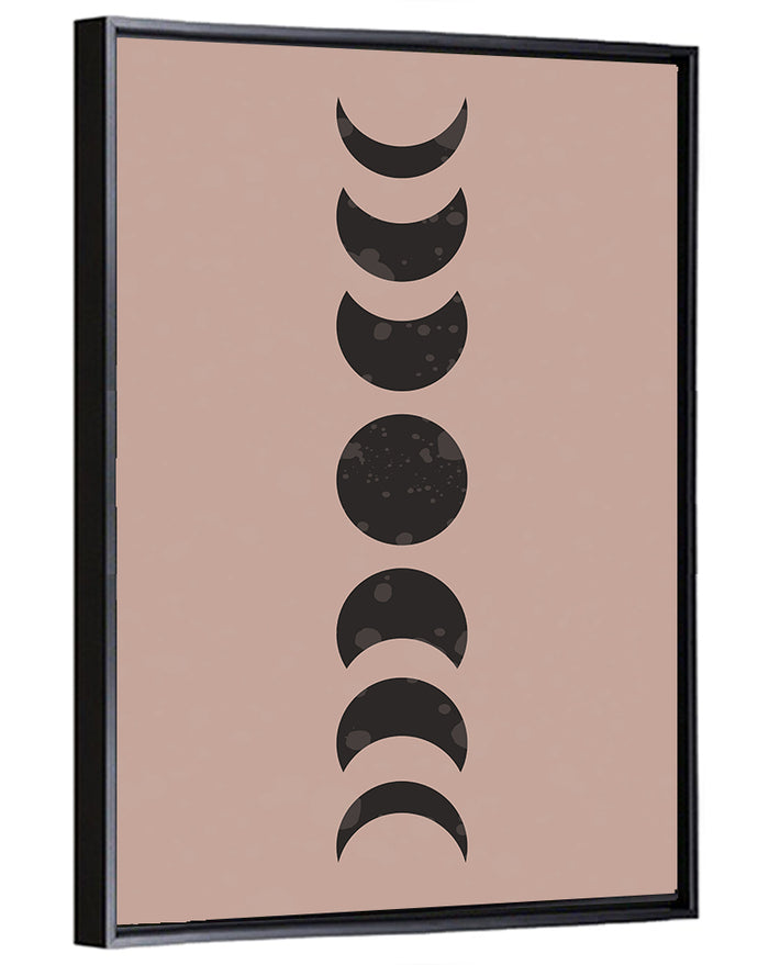 Dusty Pink Moon Phases Wall Art as a framed canvas
