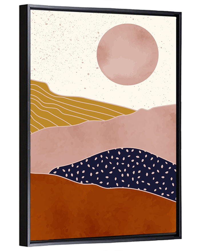 Layered Mountain Landscape with Sun Wall Art as a framed canvas