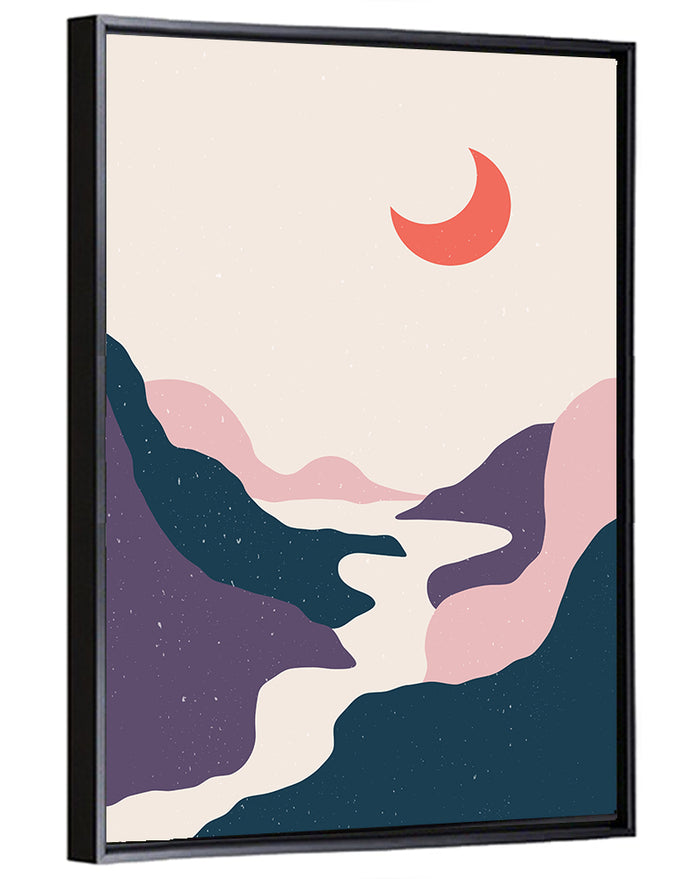 Minimal Moonlit Stream Wall Art as a framed canvas
