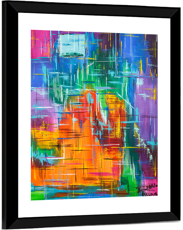 Vibrant Colorblock Grid Wall Art as a framed print