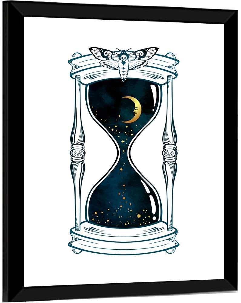 Hand Drawn Hourglass with Moth Wall Art