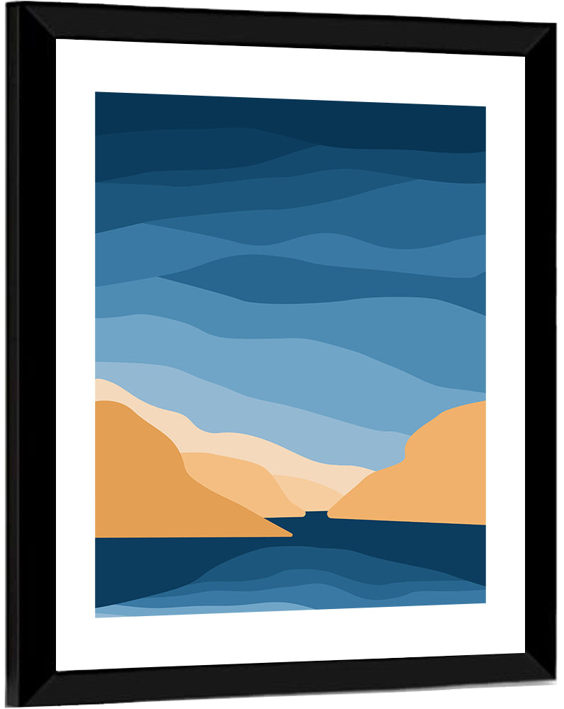 Blue Topographic Mountain Lake Wall Art