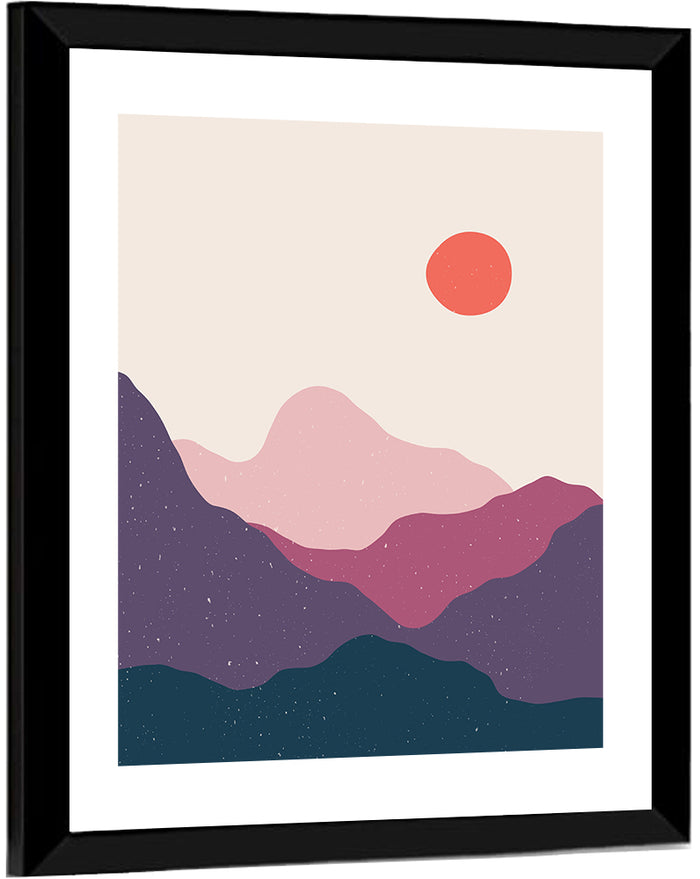 Contemporary Mountain Sunset Wall Art as a framed print