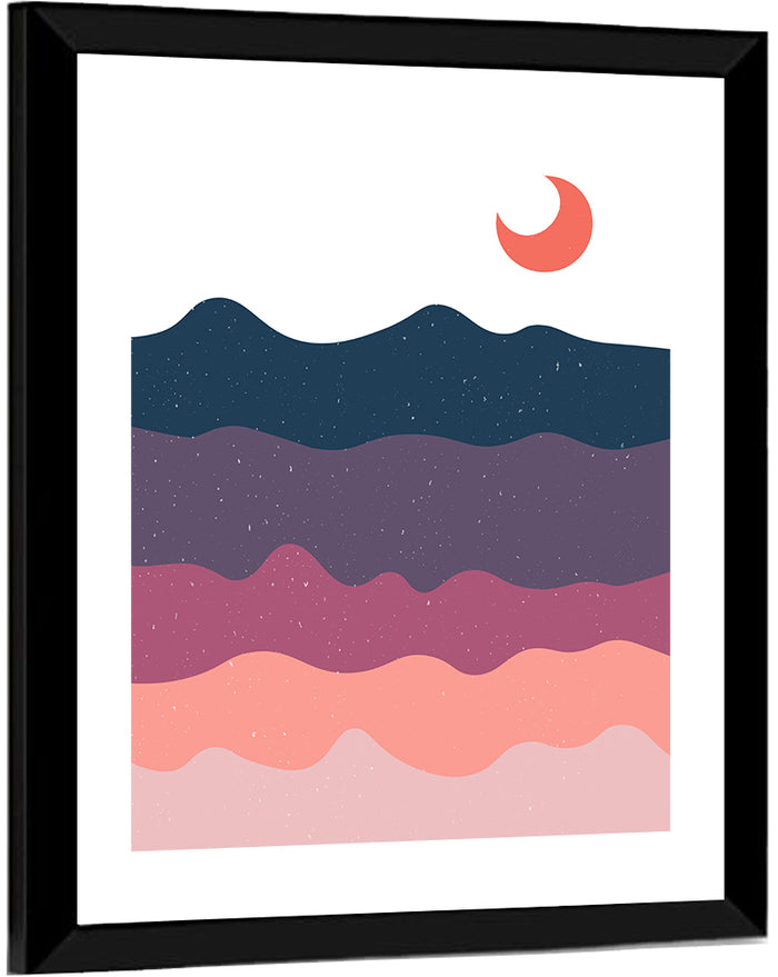 Minimal Moonlit Mountain Wall Art as a framed print