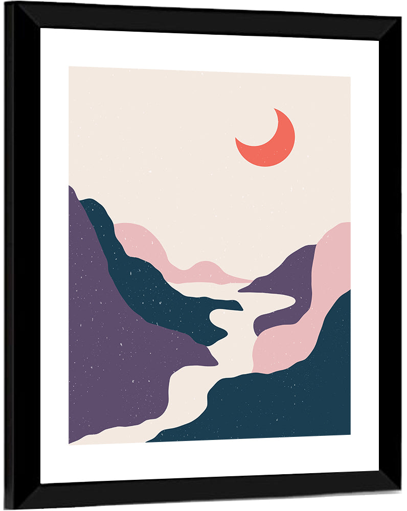 Minimal Moonlit Stream Wall Art