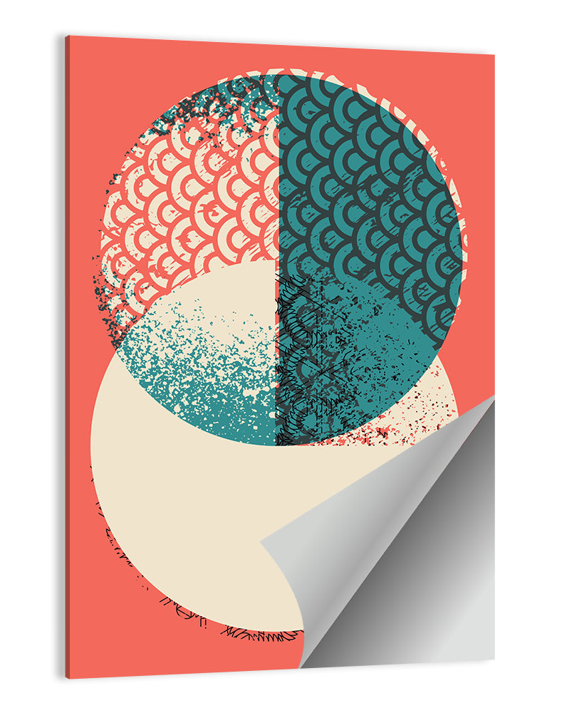 Coral Teal Geometric Circles Wall Art