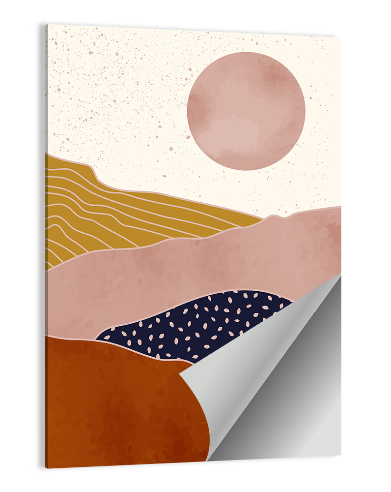 Layered Mountain Landscape with Sun Wall Art