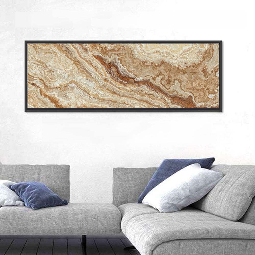Honey Onyx Marble Illustration Wall Art in a room, panoramic