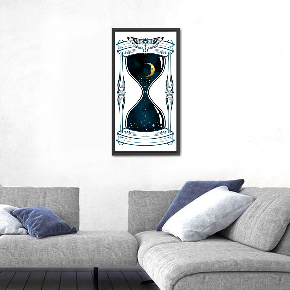 Hand Drawn Hourglass with Moth Wall Art