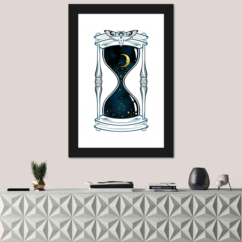 Hand Drawn Hourglass with Moth Wall Art
