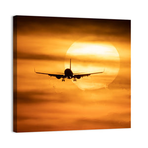 Sunset With Airplane Wall Art