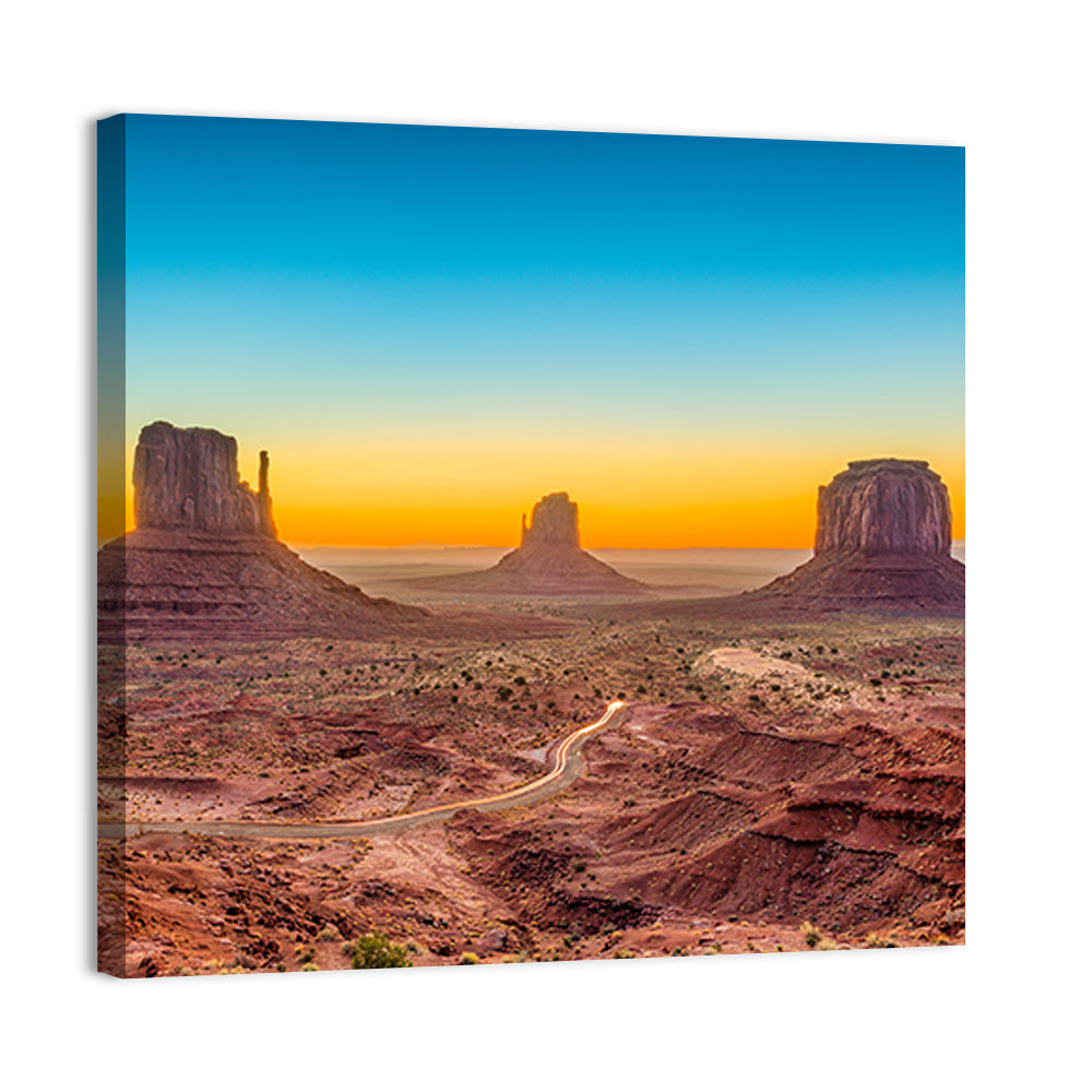 Monument Valley Sunrise with Winding Road Wall Art, canvas print, square