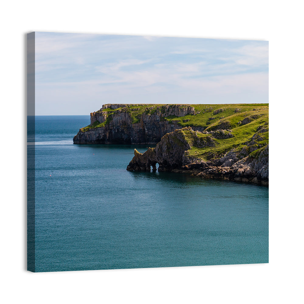 Barafundle Bay Clifftop and Sea Arch Wall Art, canvas print, square