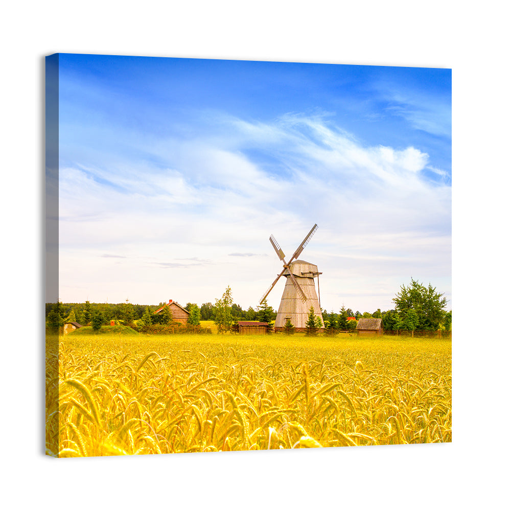 Dudutki Windmill in Golden Fields Wall Art