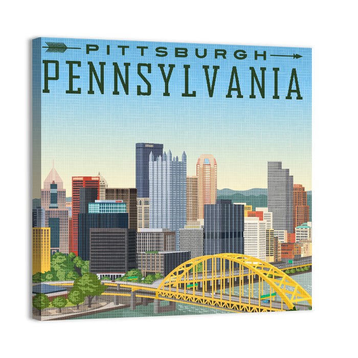 Pittsburgh Fort Pitt Bridge Skyline Wall Art as a canvas print