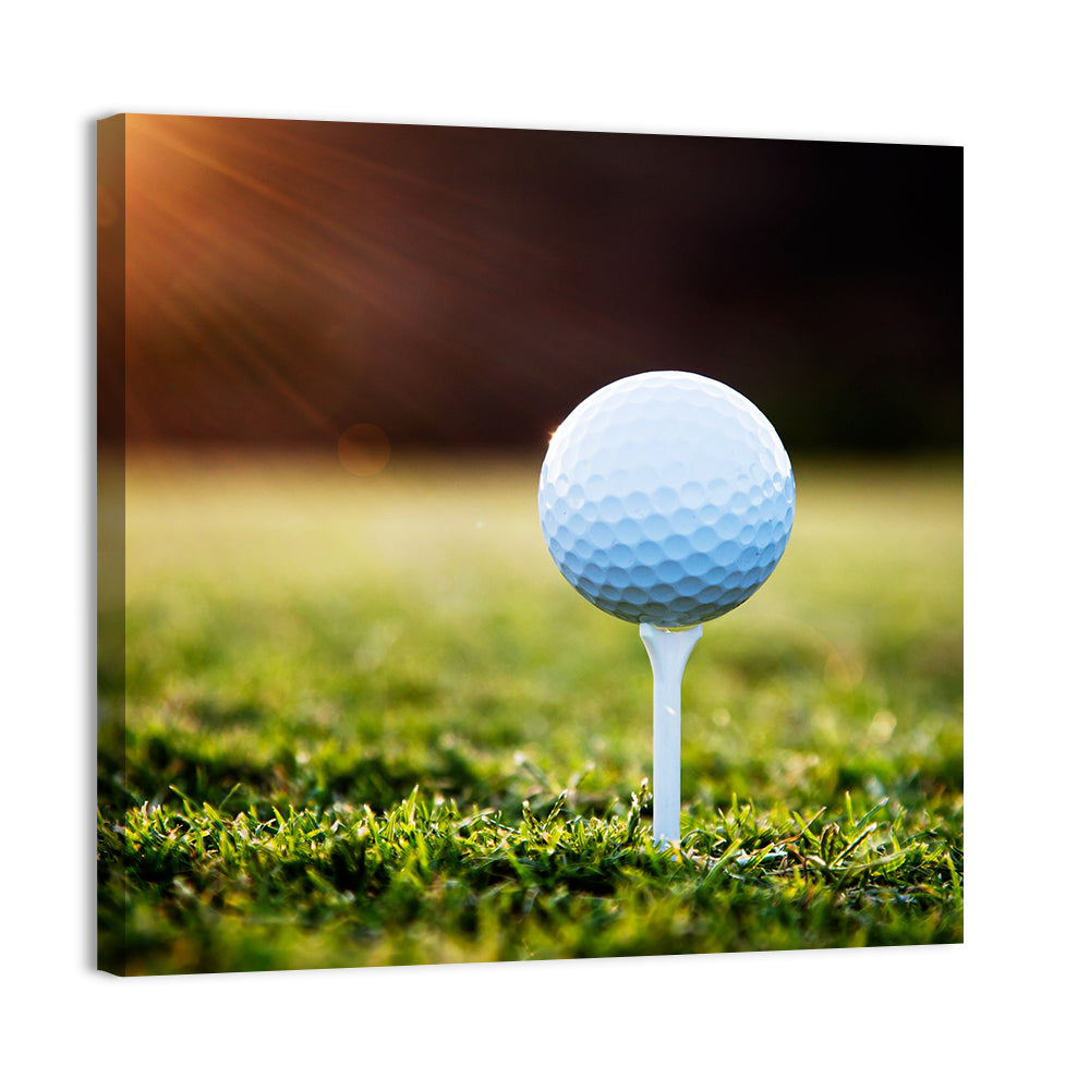 Golf Ball on Tee at Sunset Wall Art, canvas print, square