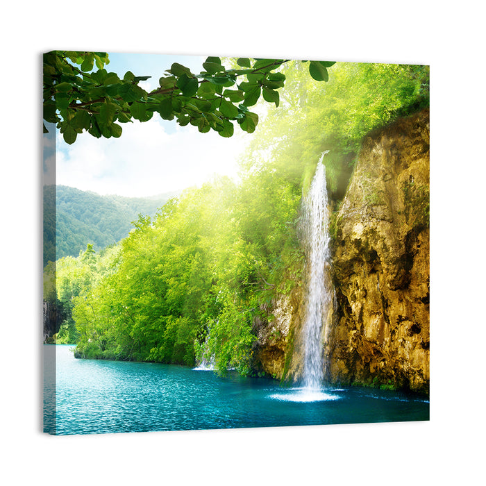 Plitvice Lakes Forest Waterfall Wall Art as a canvas print