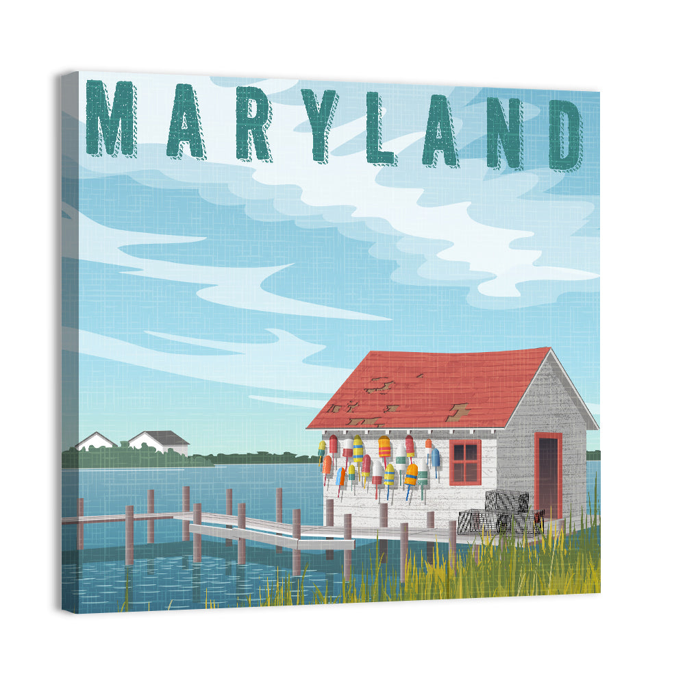 Maryland Harbor Scene Wall Art, canvas print, square