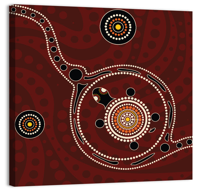 Aboriginal Turtle Dot Painting Wall Art as a canvas print