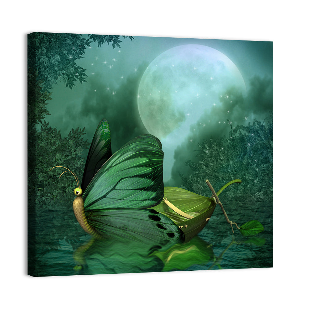 Moonlit Butterfly on Leaf Boat Wall Art