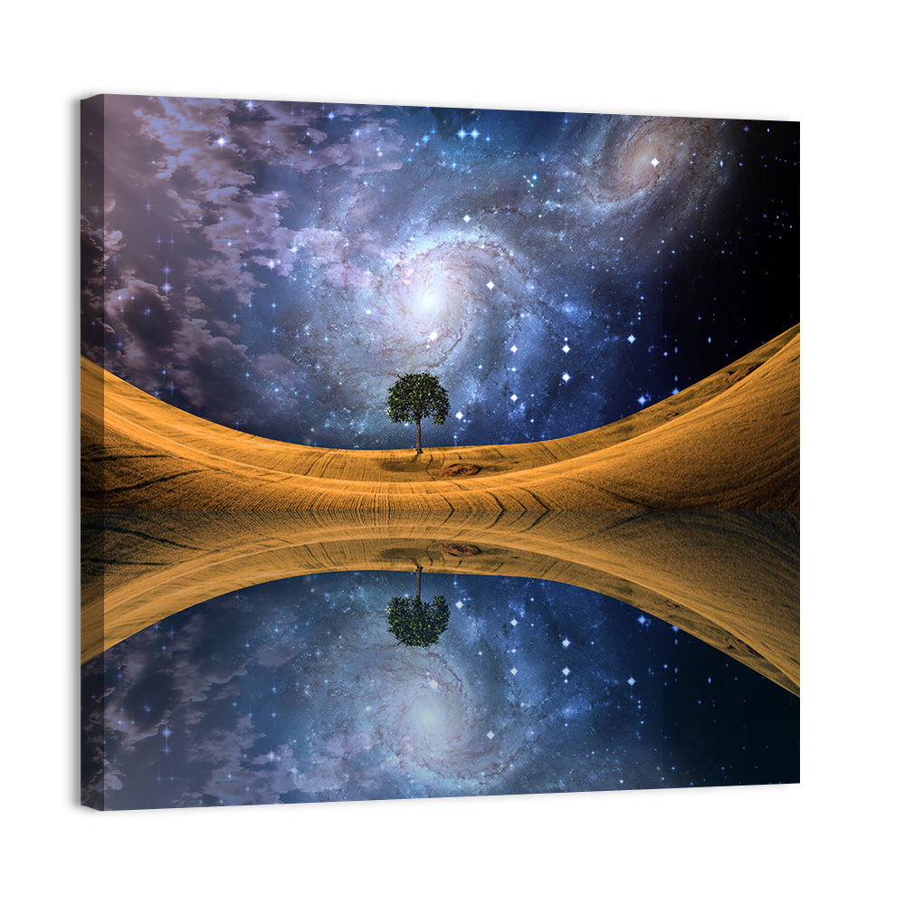 Solitary Tree Beneath Spiral Galaxy Wall Art, canvas print, square