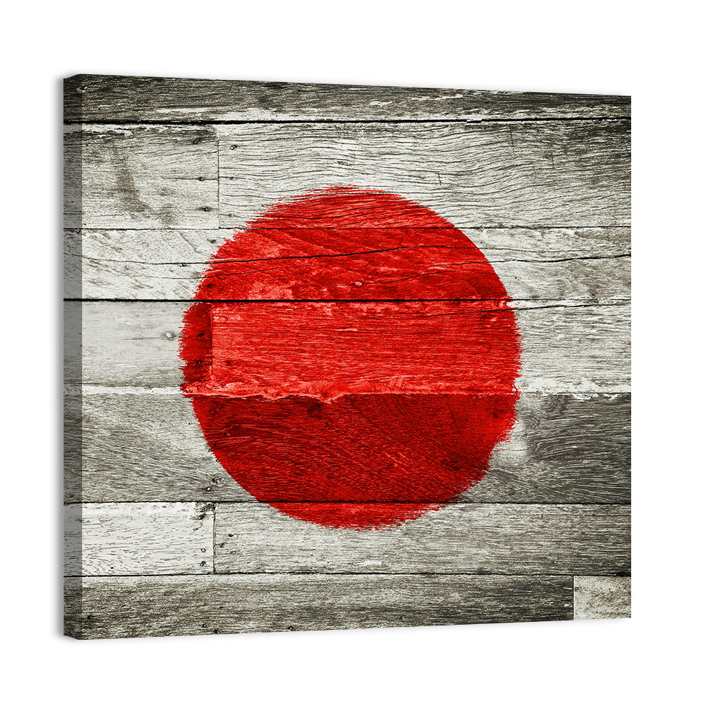 Japanese Flag on Distressed Wood Wall Art