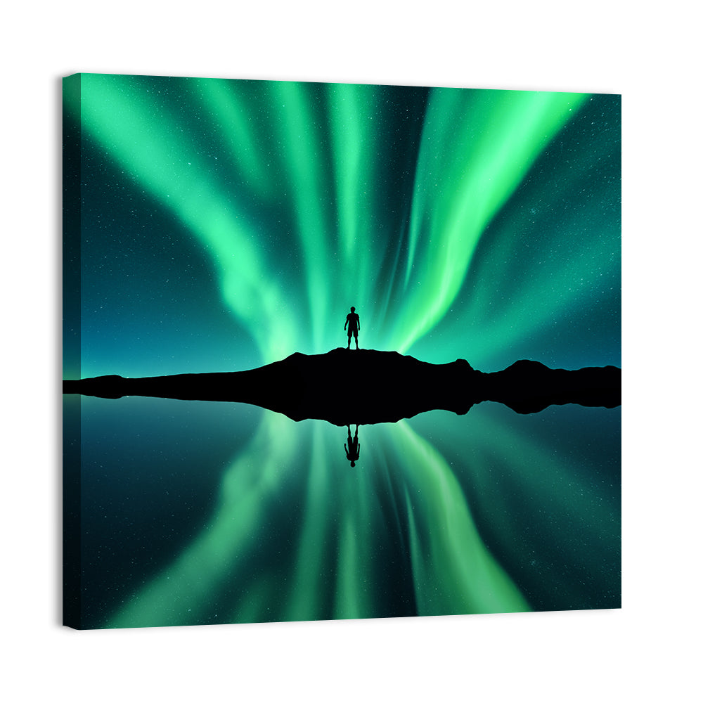 Northern Lights Over Mountain Lake, Norway Wall Art