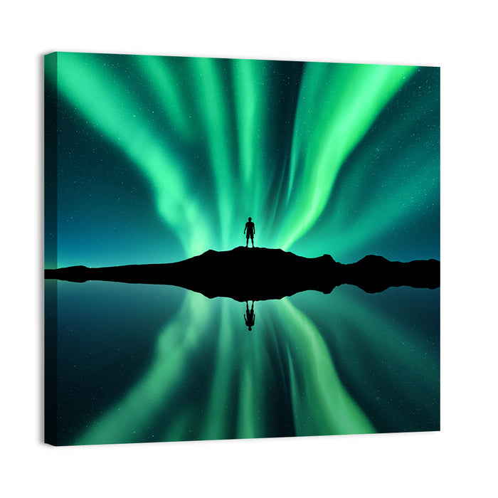 Northern Lights Over Mountain Lake, Norway Wall Art as a canvas print