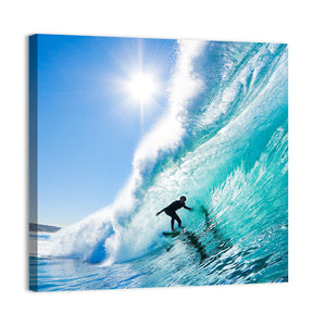 Surfing On Blue Ocean Wave Wall Art