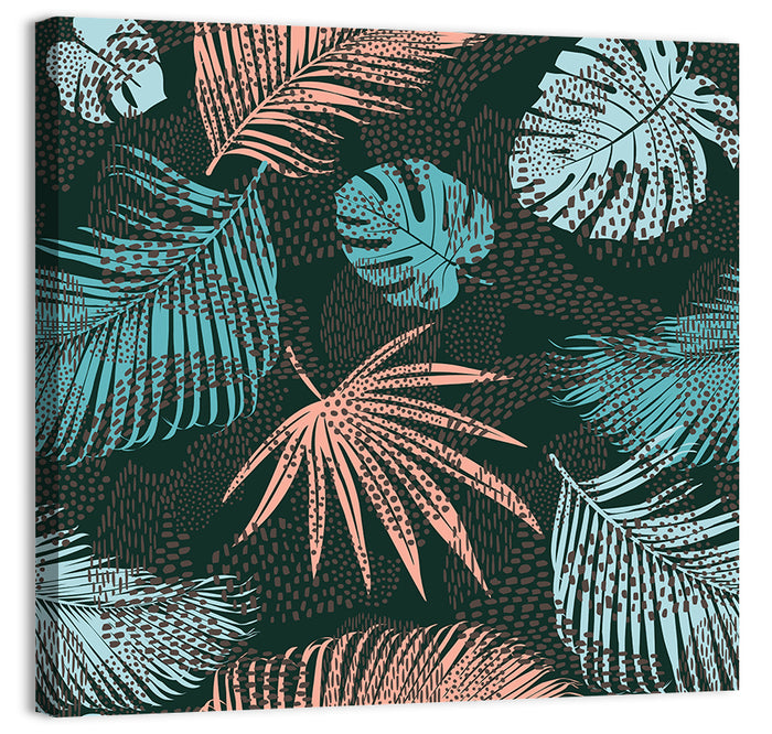 Stippled Tropical Leaves Illustration Wall Art as a canvas print